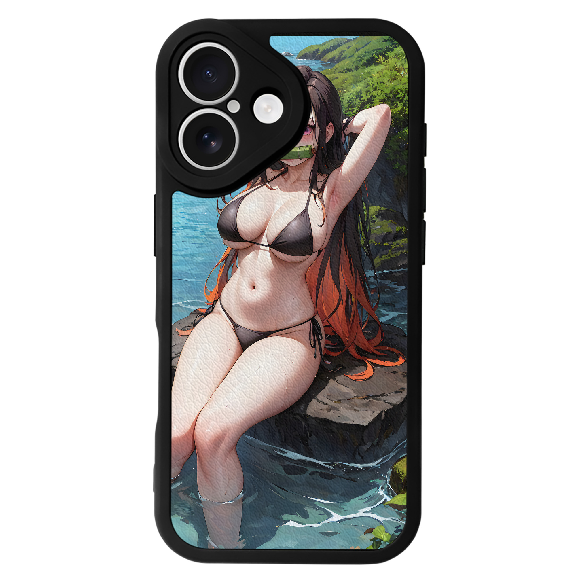 （画像用） 鬼滅の刃（きめつのやいば）竈門 禰󠄀豆子／かまど ねずこ Kamado Nezuko 【iPhone 16シリーズ対応】シリコンスマホケース（レザー調） 材質：シリコン